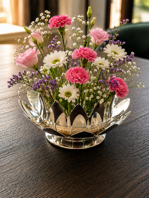 Verzilverde vintage lotusbloem - Afbeelding 4