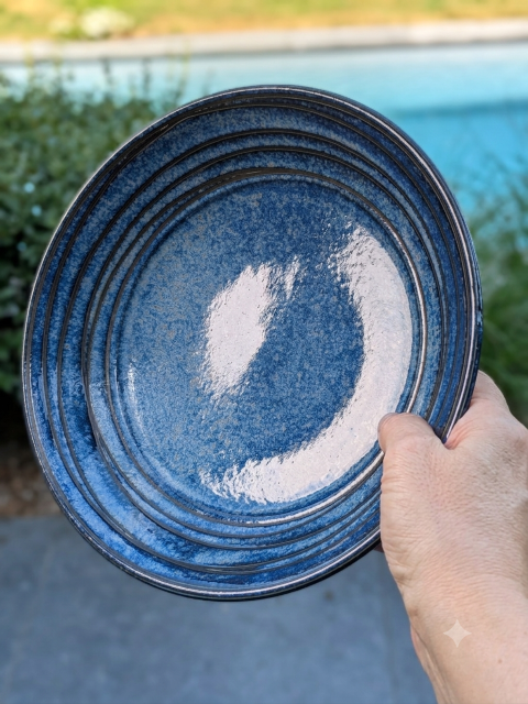 Diepblauwe gespikkelde keramiek schaal - Afbeelding 3