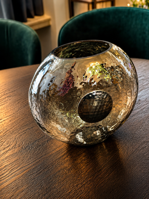 Glazen rookglas vaas met noppenreliëf - Afbeelding 2